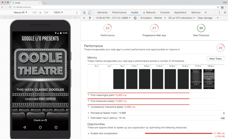 Report Lighthouse per l'app Oodles
