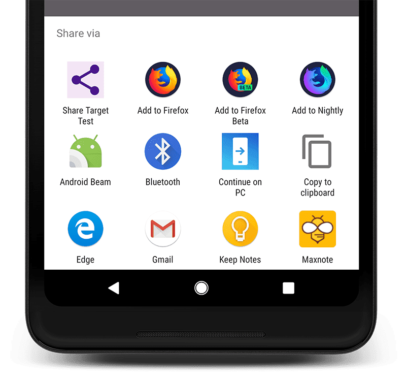 Sélecteur de cible de partage au niveau du système avec une PWA installée comme option.