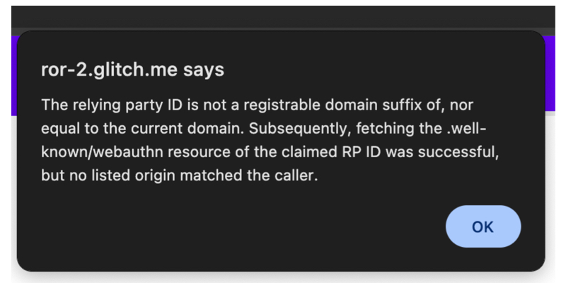 Ventana emergente con un mensaje de error en Chrome.