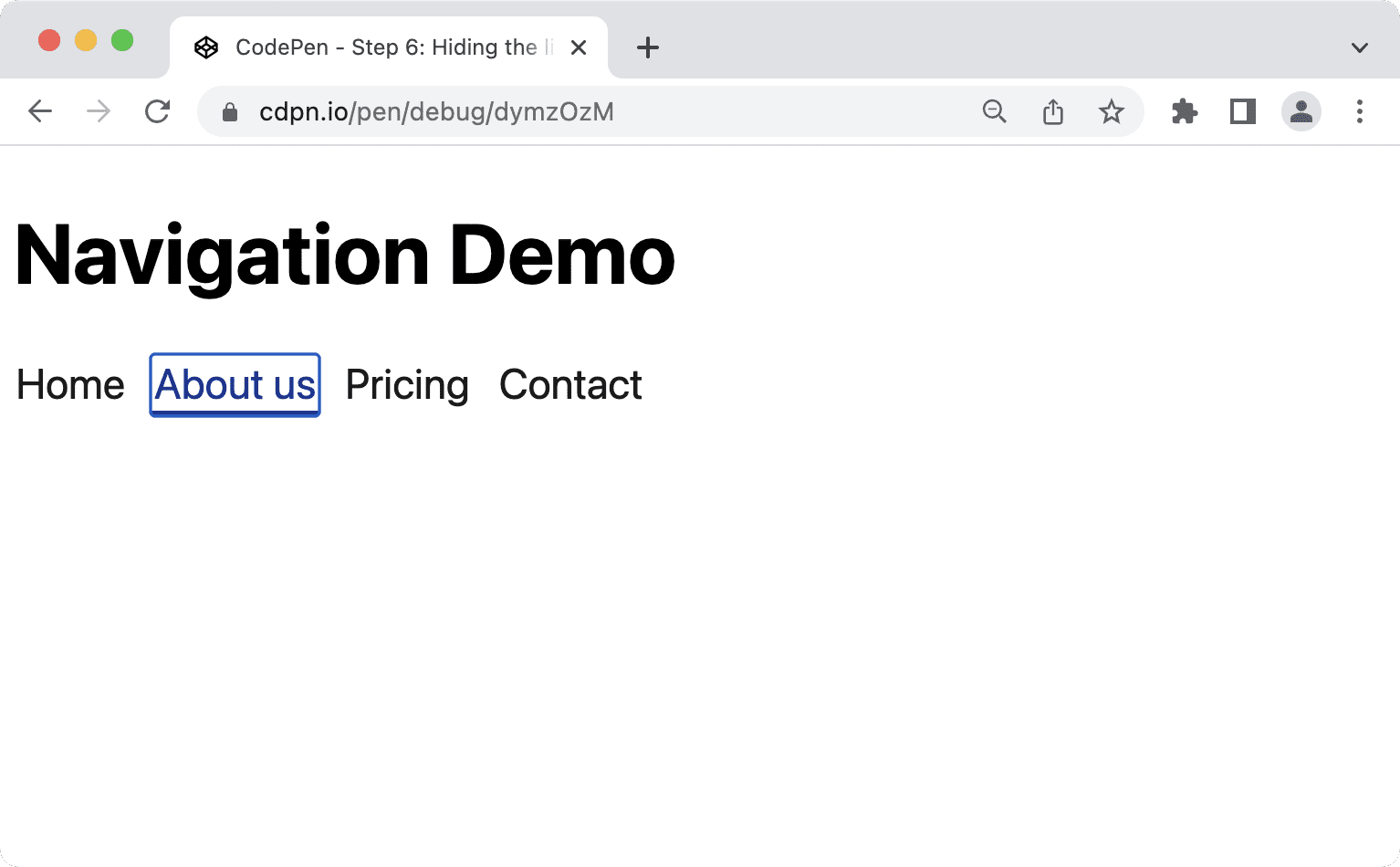 Un contorno azul de 2 px alrededor de un vínculo enfocado en Chrome 103.