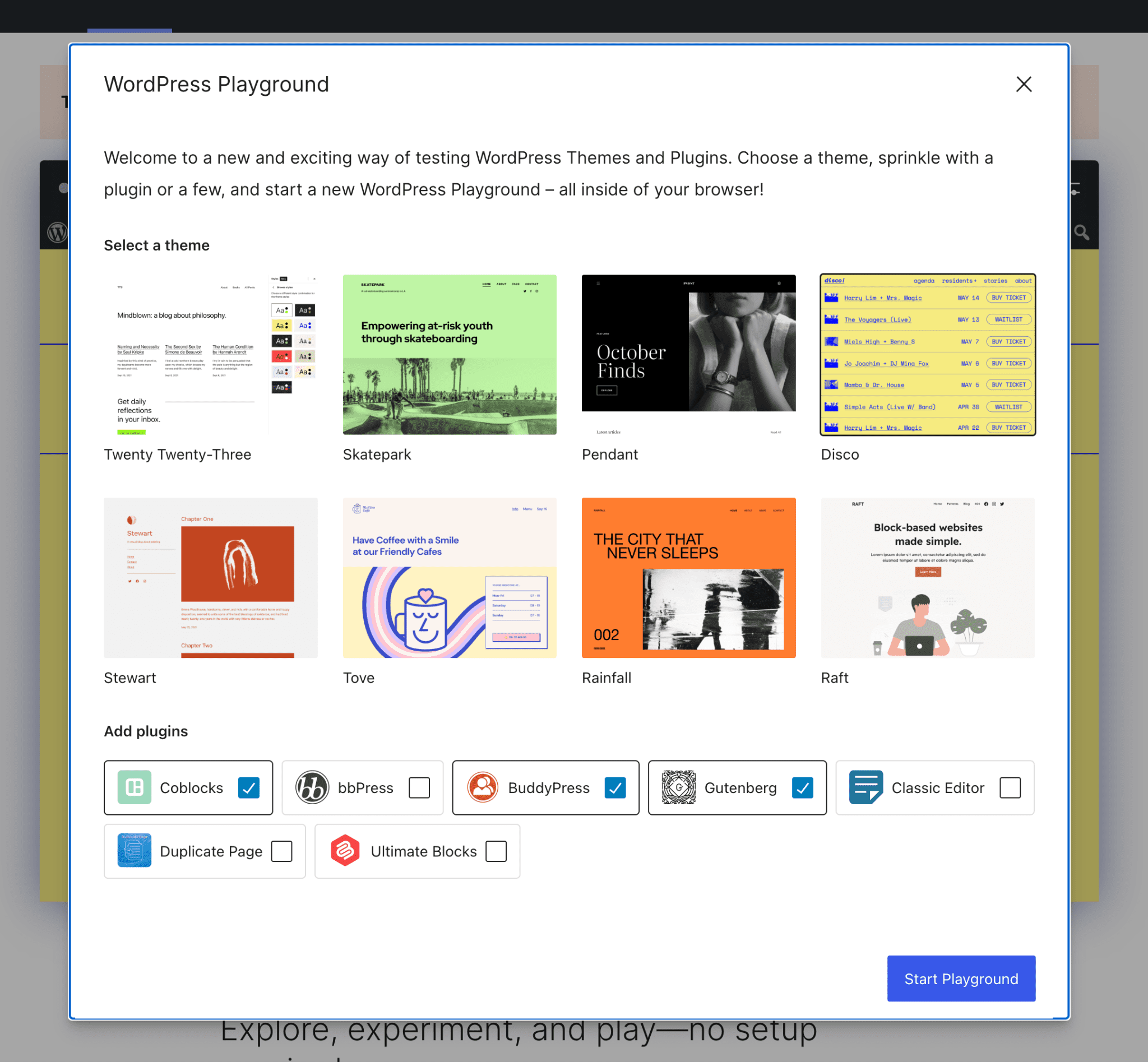 ตัวอย่าง WordPress Playground