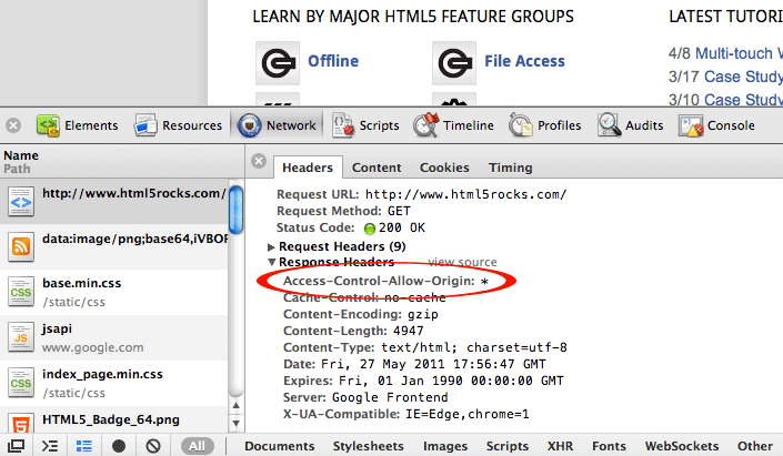 Access-Control-Allow-Origin header on html5rocks.com