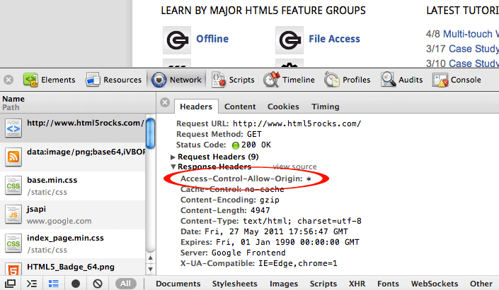 html5rocks.com의 Access-Control-Allow-Origin 헤더