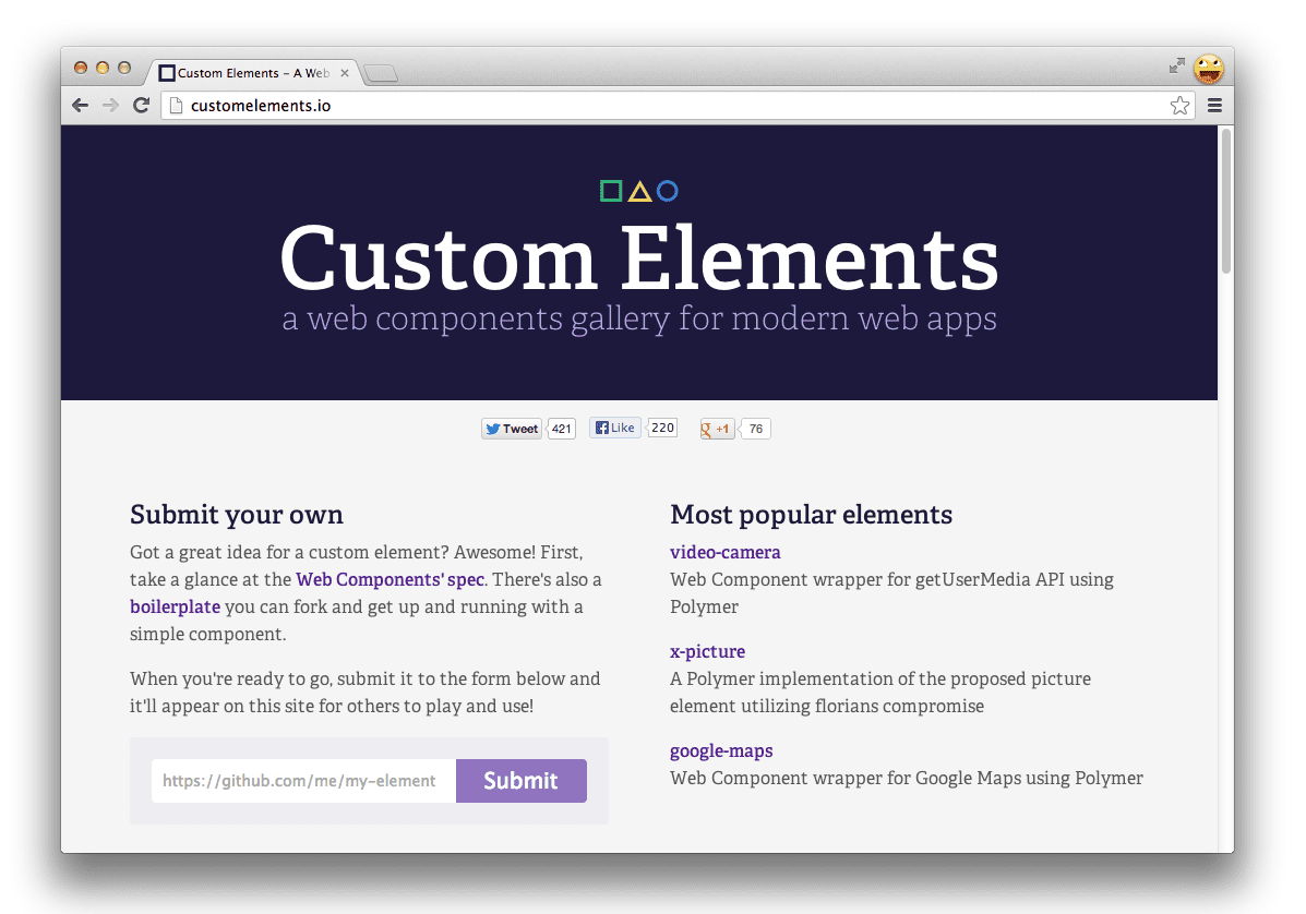 Custom elements homepage