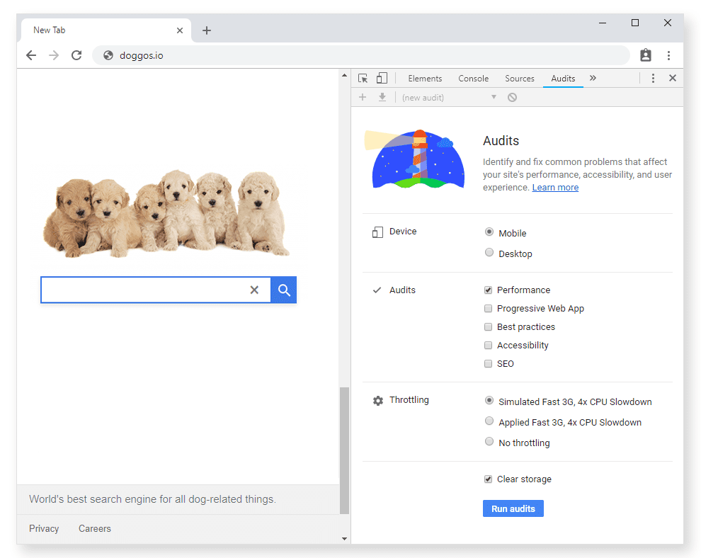 Панель «Маяк» в Chrome DevTools