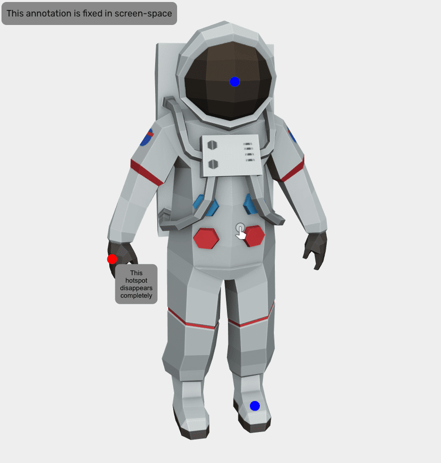 A space suit with an annotation.