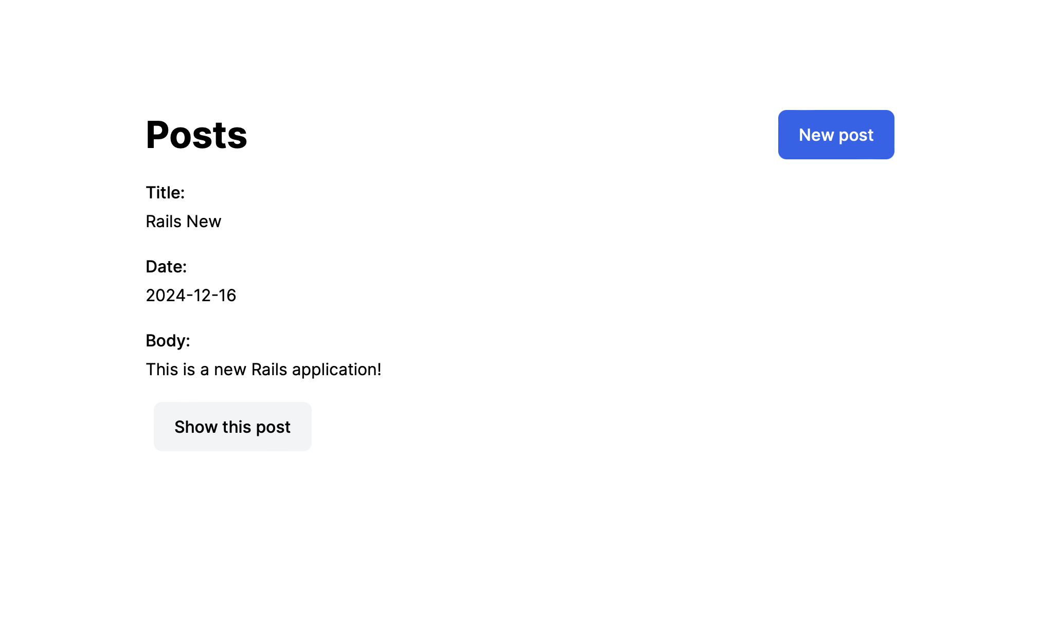 Blog Ruby on Rails uruchomiony z wiersza poleceń w przeglądarce.
