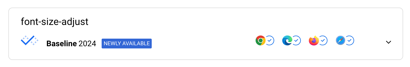 元件顯示「font-size-adjust」為「Baseline Newly available」。