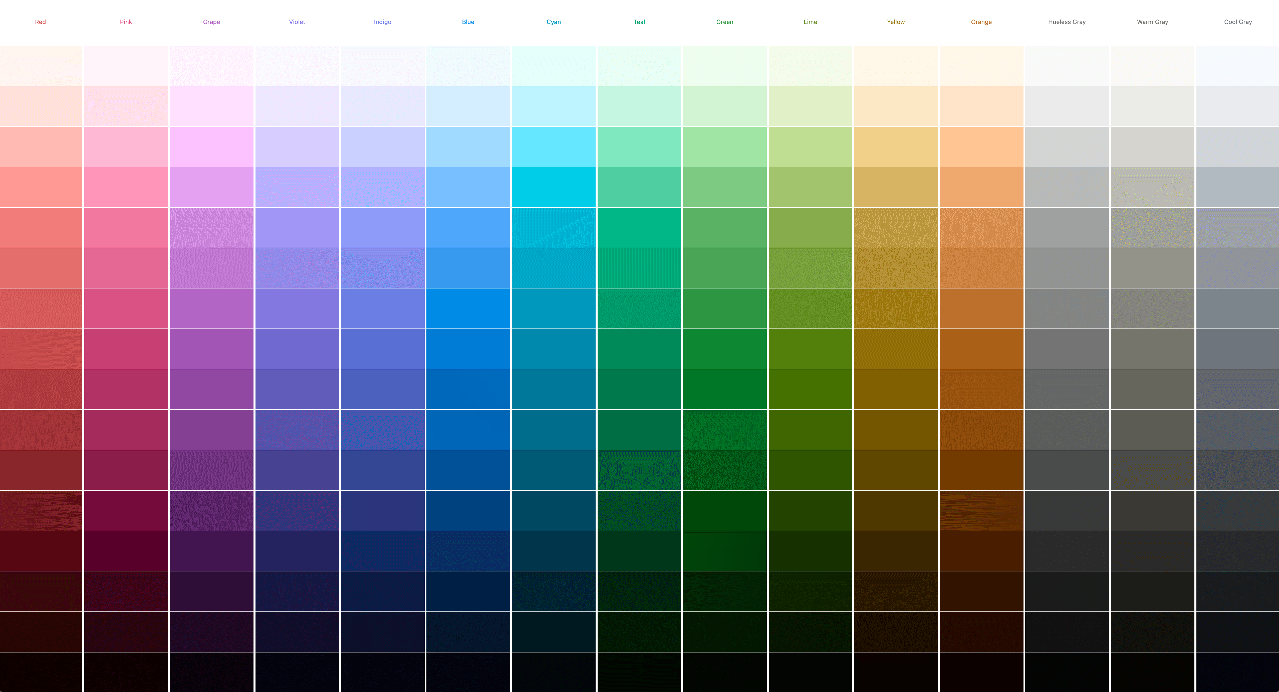 Capture d'écran de 15 palettes générées dynamiquement par CSS.