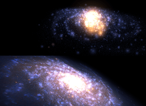 Different ways of rendering a galaxy.