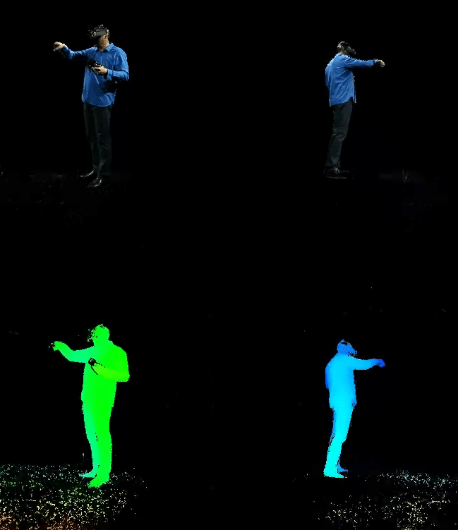 القنوات الأربع لجلسة فيديو مسجَّلة (قناتان ملوَّنتان أعلاه وقناتان
العمق أدناه)