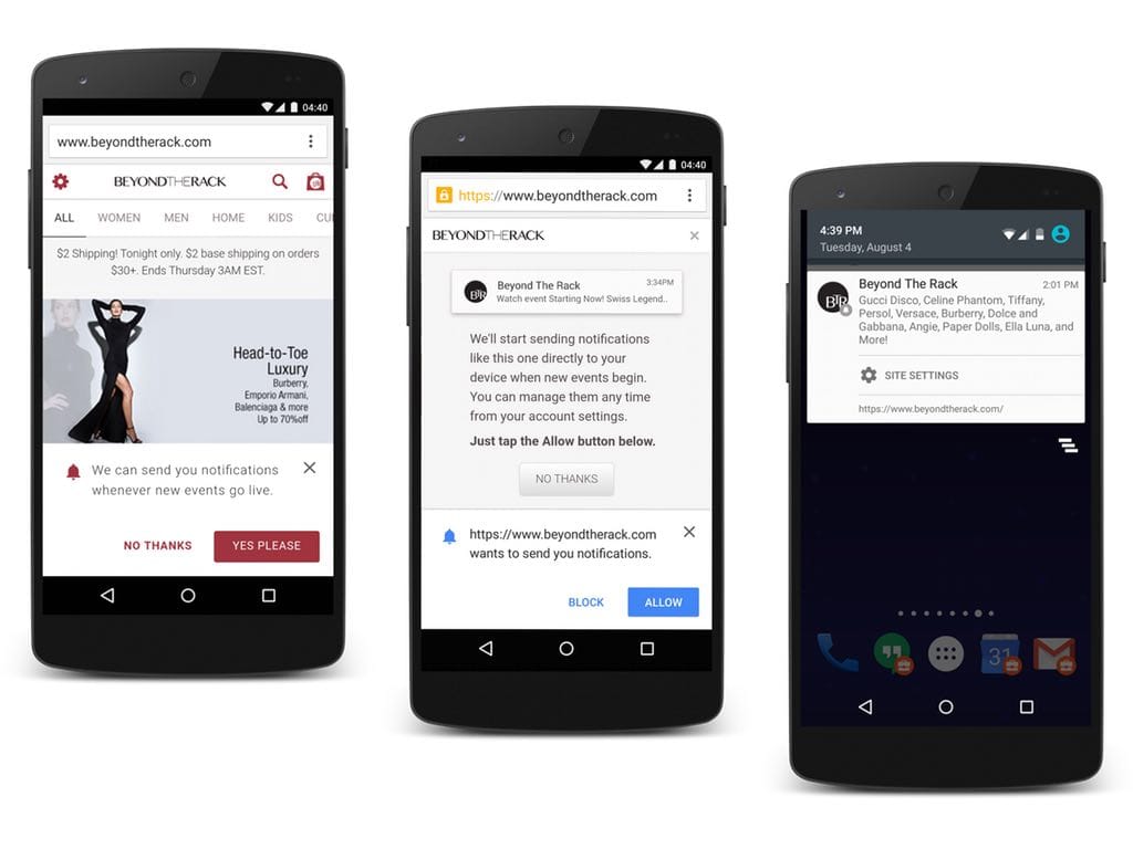 Três etapas do push: perguntar, registrar e interagir
