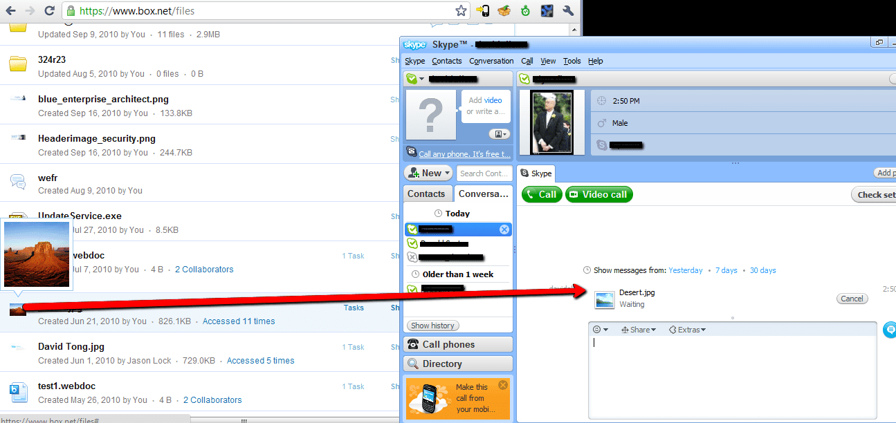 将文件拖动到即时通讯客户端
