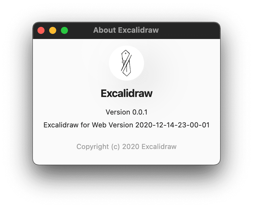 Electron 래퍼 및 웹 앱의 버전을 표시하는 Excalidraw 데스크톱 '정보' 창