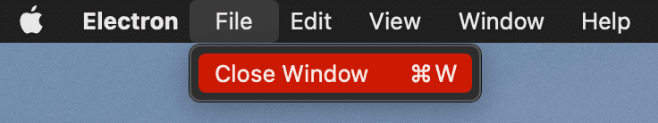 macOS'te "Dosya", "Pencereyi Kapat" menü öğesinin seçili olduğu Excalidraw masaüstü menü çubuğu.