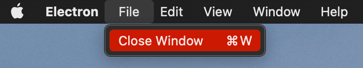 &#39;File(파일)&#39;, &#39;Close Window(창 닫기)&#39; 메뉴 항목이 선택된 macOS의 Excalidraw Desktop 메뉴 바