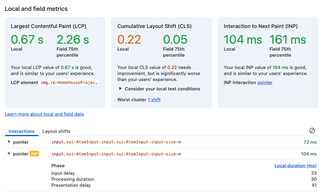 La pestaña Rendimiento en las Herramientas para desarrolladores de Google Chrome, que muestra una línea de tiempo con varias métricas de rendimiento, como LCP, FID y CLS, junto con la actividad de la CPU y la red.