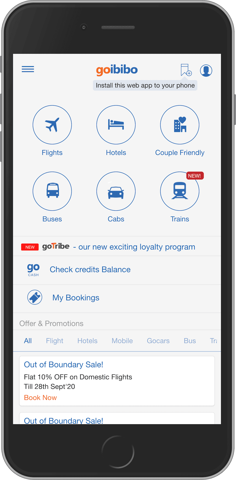 Goibibo's PWA.