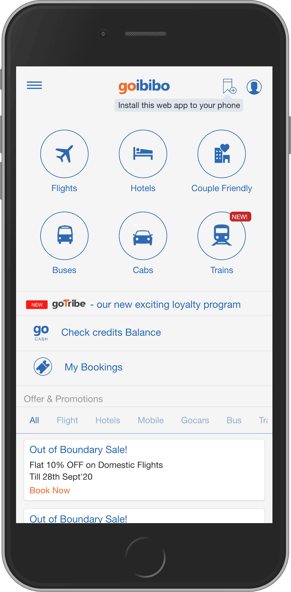 PWA da Goibibo.