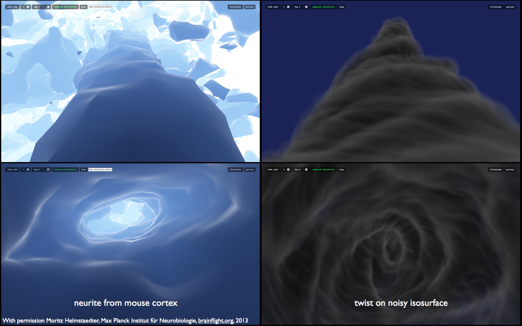 カスタム ボリューメトリック シェーダーを使用したマウスのニューロン内部