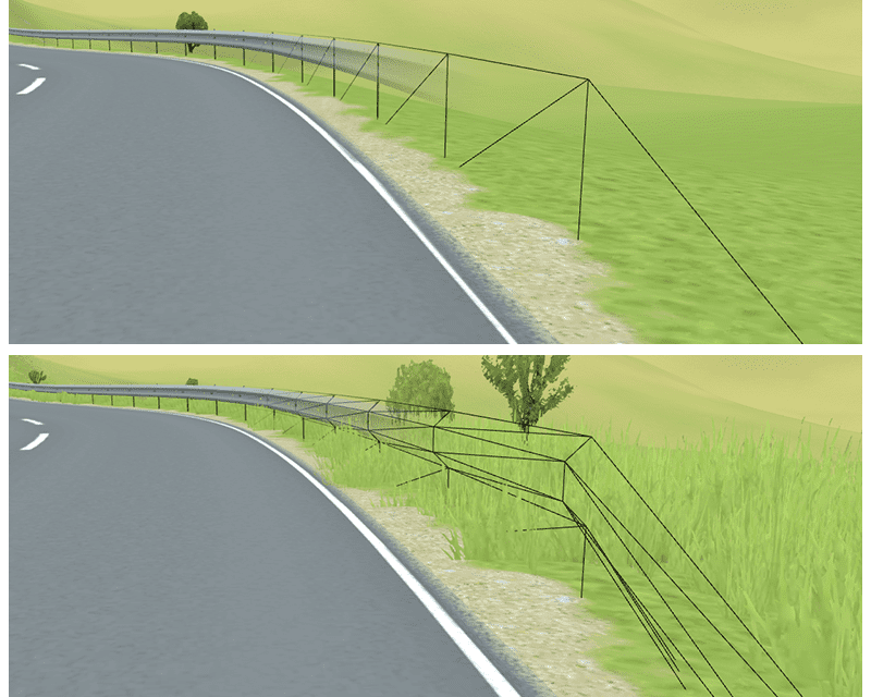 A comparison illustrating how the quality of procedurally-generated geometry in Slow Roads can be dynamically adapted to the user's performance needs.