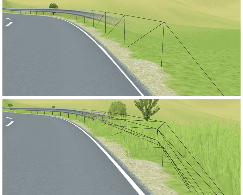 Uma comparação que ilustra como a qualidade da geometria gerada proceduralmente em estradas lentas pode ser adaptada dinamicamente às necessidades de desempenho do usuário.