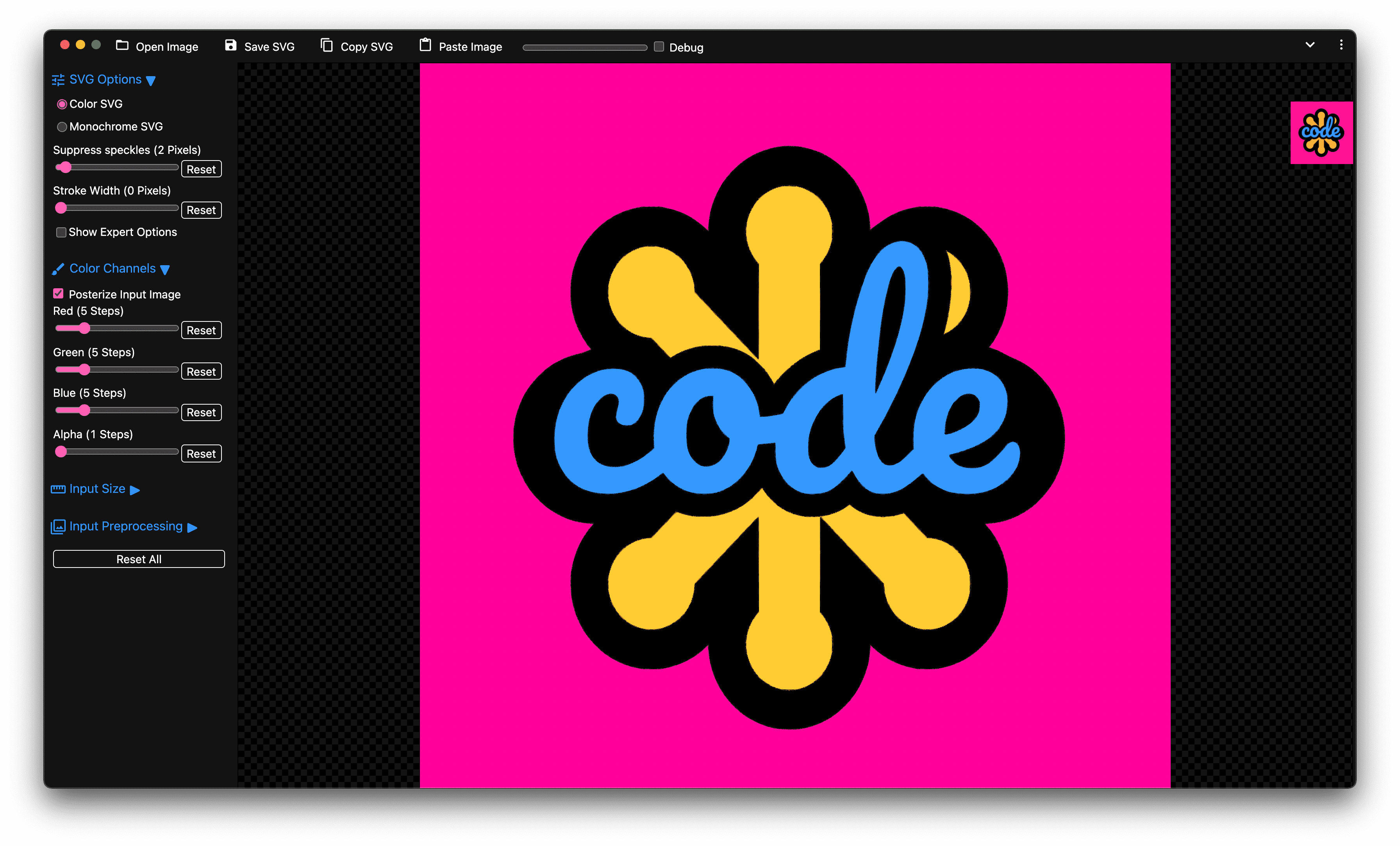 ภาพหน้าจอแอปพลิเคชัน SVGcode