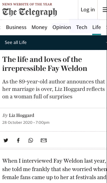 Animasi pemuatan halaman artikel. Saat gambar utama dimuat di bagian atas halaman, teks akan berpindah ke bawah.