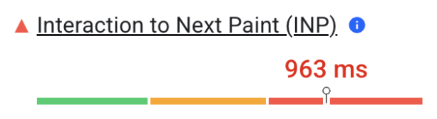 INP Trendyol menurut pembacaan CrUX di PageSpeed Insights. INP Trendyol per 5 September 2023 adalah 963 milidetik, yang berarti &#39;buruk&#39; {i>range<i}.