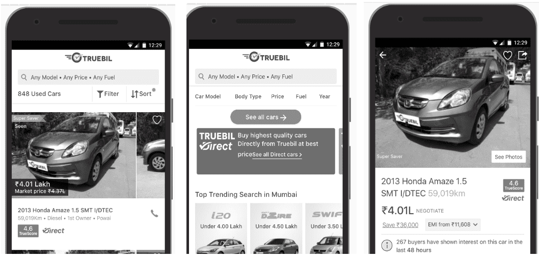 A screenshot of the Truebil Lite app in offline mode.