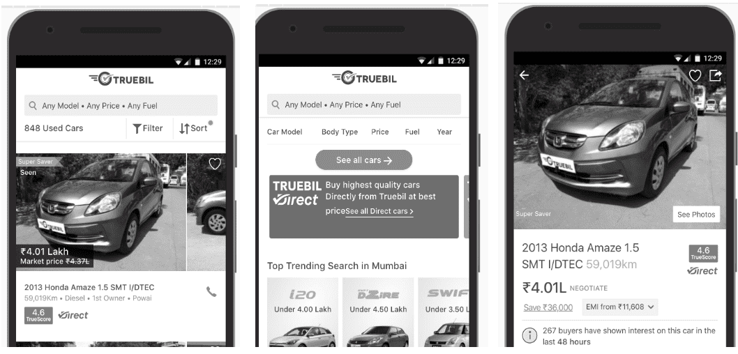 Truebil Lite 應用程式離線模式的螢幕截圖。