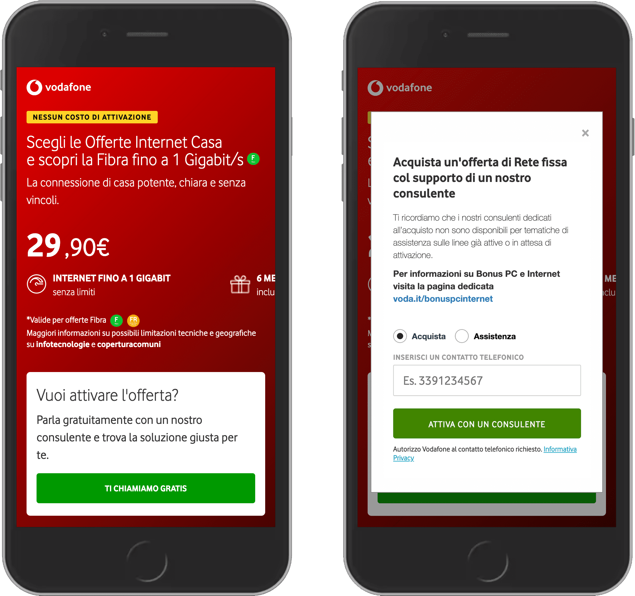 两张 Vodafone 网站的屏幕截图。