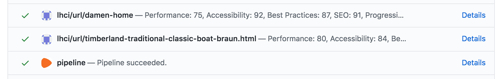 GitHub यूज़र इंटरफ़ेस (यूआई) की इमेज, जिसमें जांच के दौरान सही लाइनें दिखाई गई हैं.