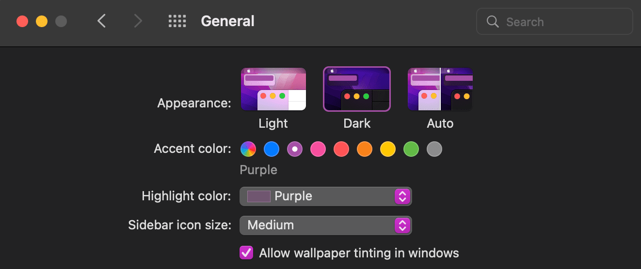 Mac settings UI