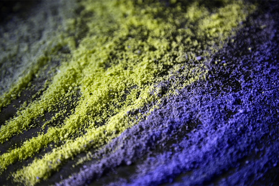 Rainbow sand, as seen by a person with deuteranopia.