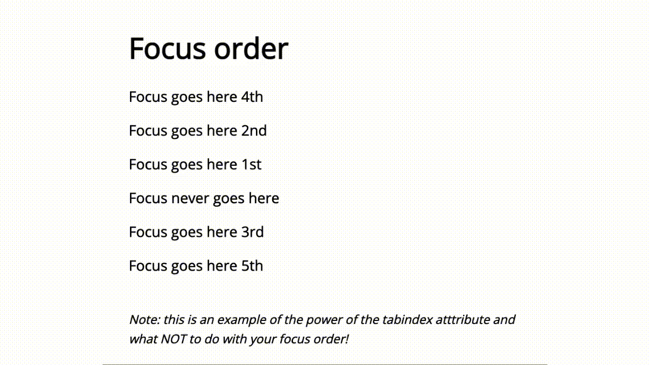 New focus order reflects the HTML.