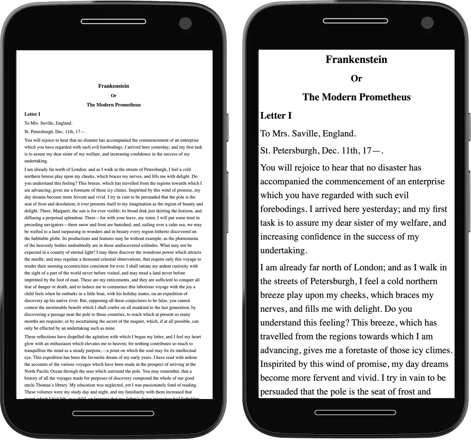 Images de deux téléphones mobiles contenant du texte. L&#39;une d&#39;elles s&#39;affiche avec un zoom arrière en raison de l&#39;absence de balise Meta.