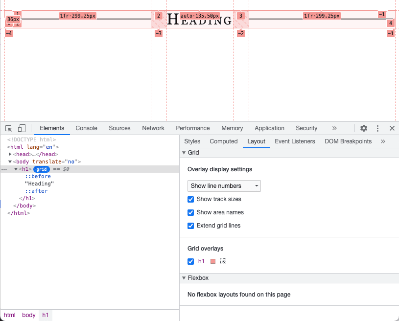 Alat developer di Chrome menampilkan overlay petak.