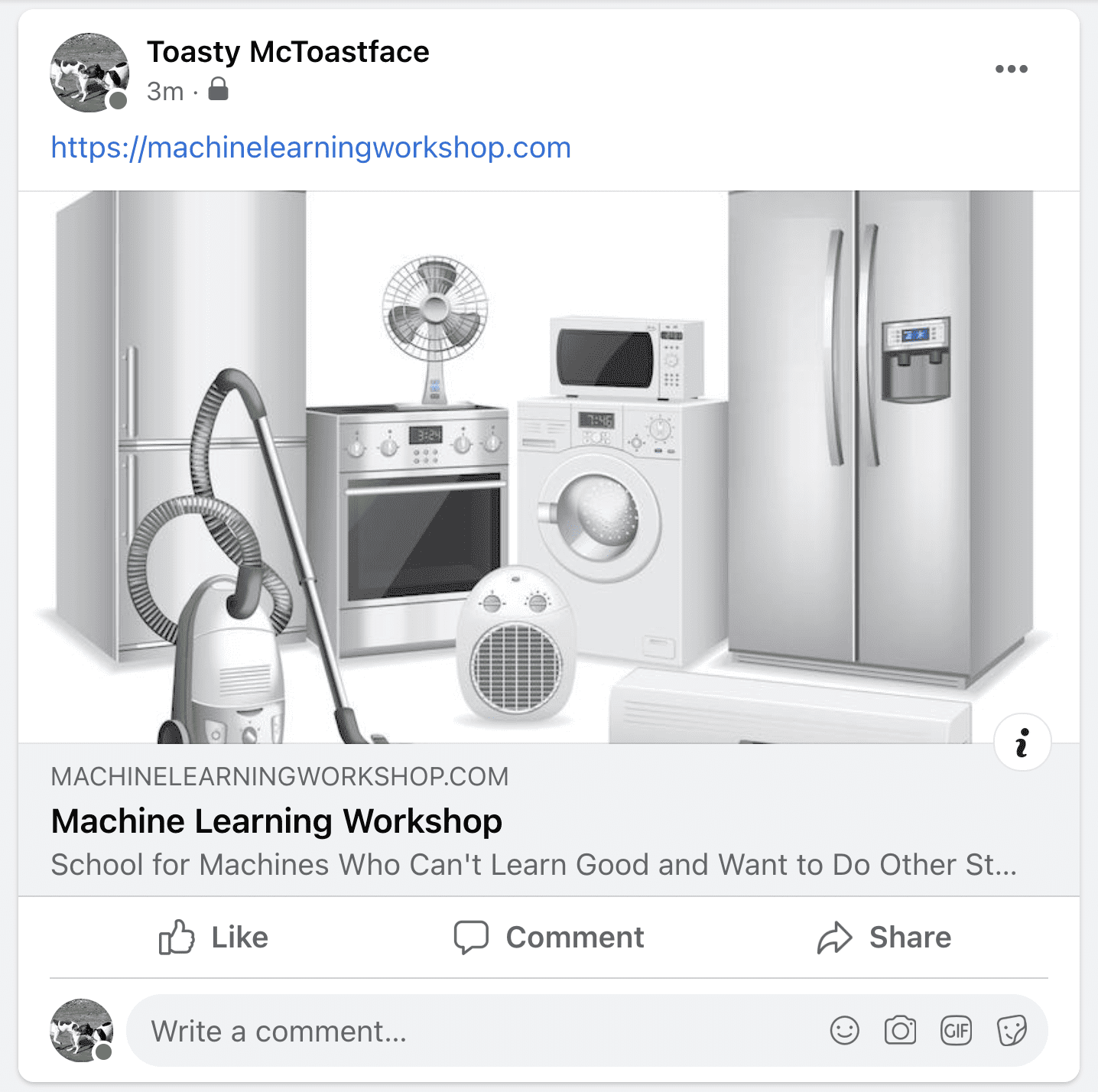 Scheda Facebook per il Machine Learning Workshop.