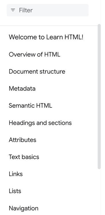 Aprenda a navegar pelos capítulos em HTML.