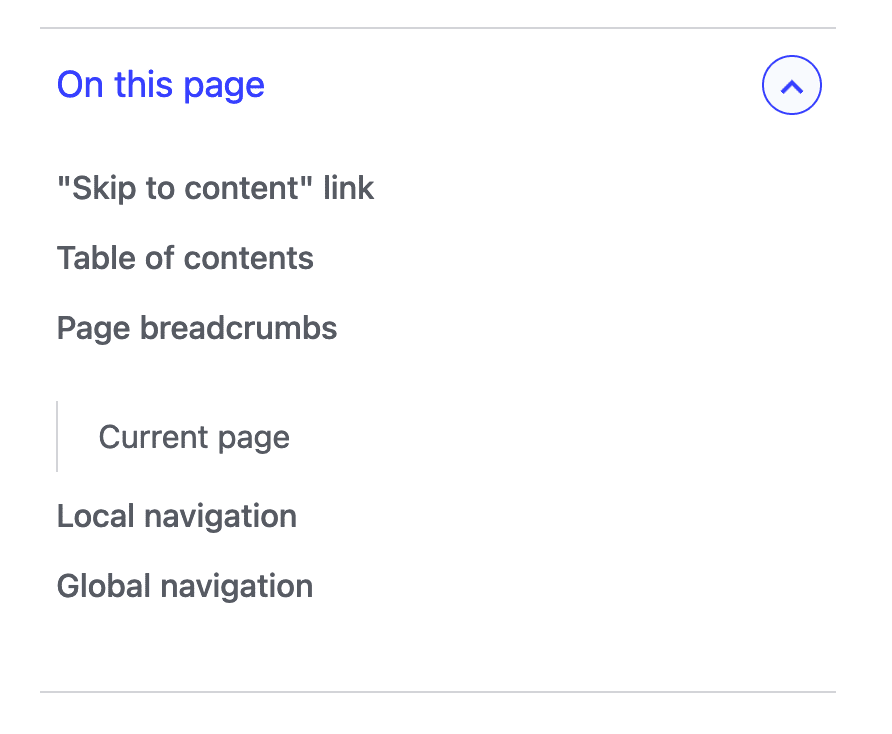 On narrow screens, the table of contents is hidden behind an on this page button that toggles the navigations visibility.
