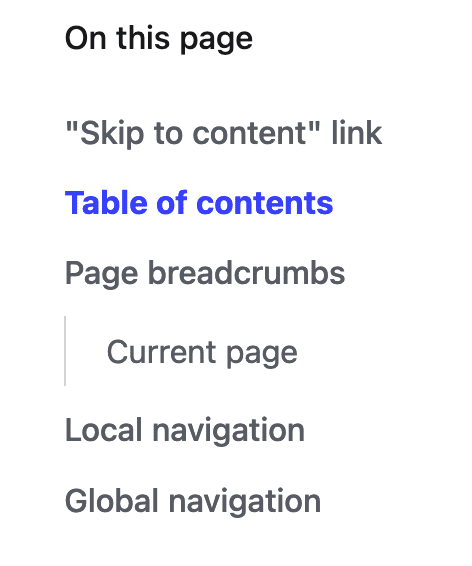 On wide screens, the table of contents is always visible, with the link to the current section being highlighted in blue.