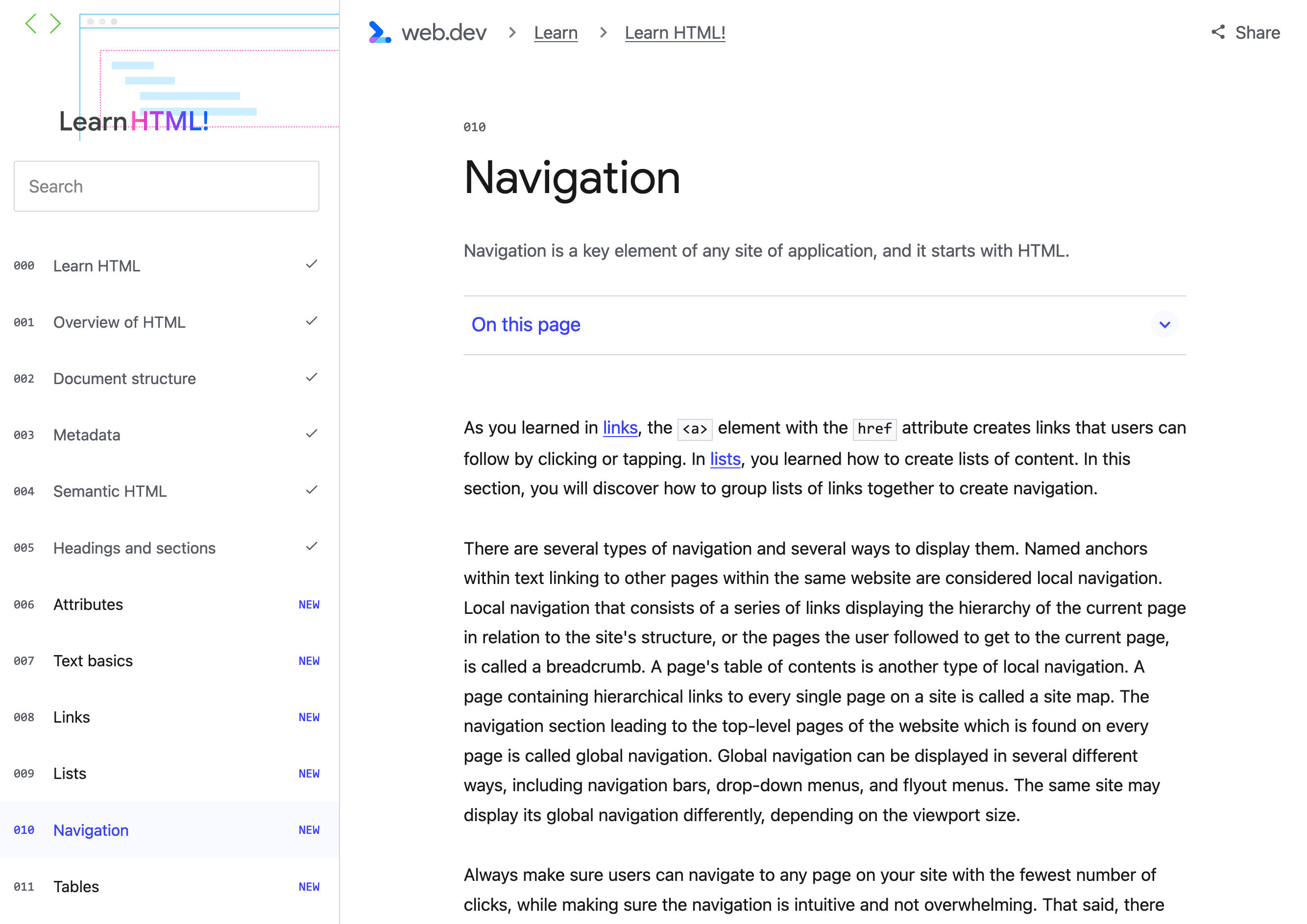 Die Titelseite dieser Seite, einschließlich der Navigationspfade oben, einer Schaltfläche zum Anzeigen des Inhaltsverzeichnisses für diese Seite und der lokalen Navigationen für die Reihe.