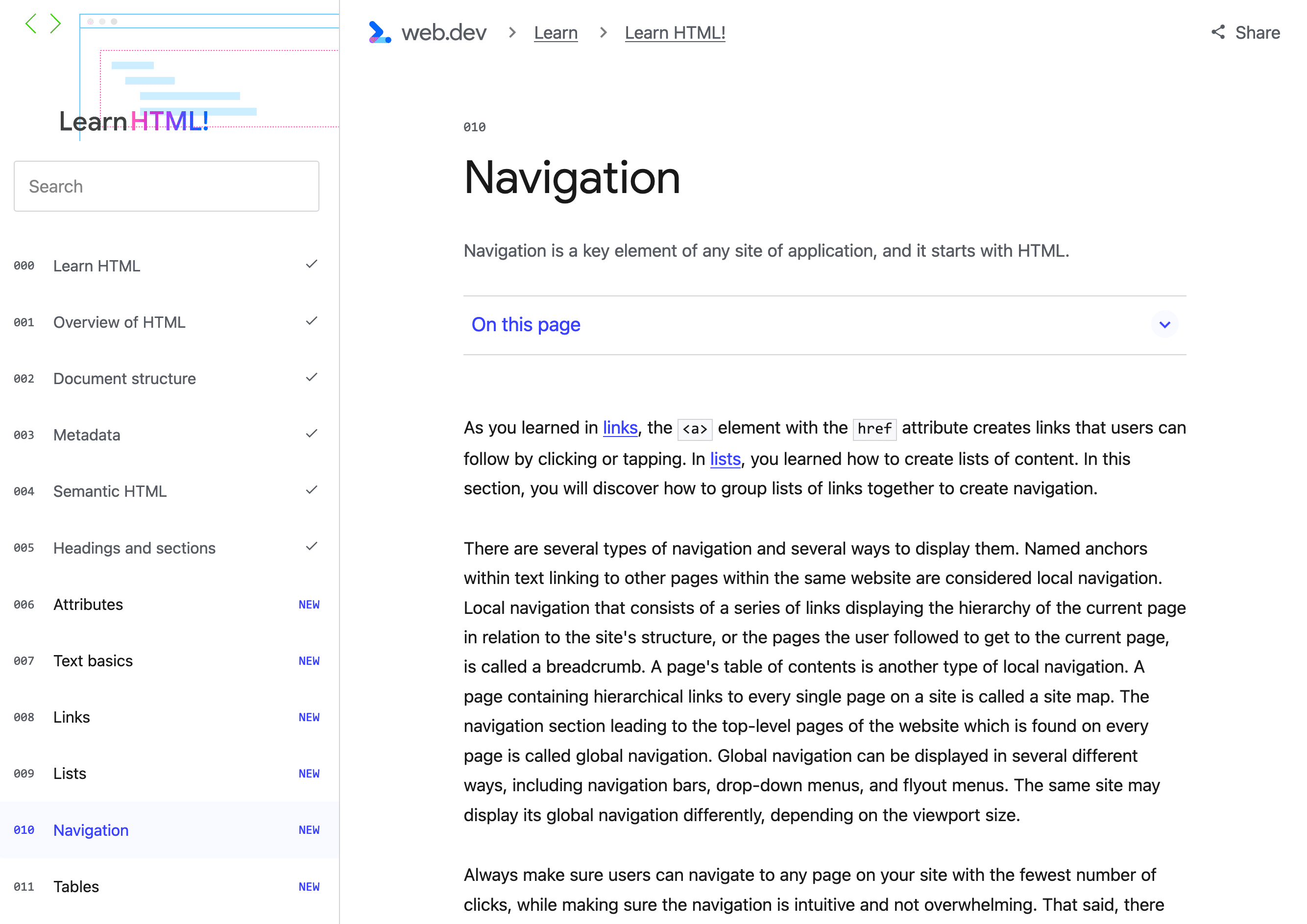 Die Titelseite dieser Seite, einschließlich der Navigationspfade oben, einer Schaltfläche zum Anzeigen des Inhaltsverzeichnisses für diese Seite und der lokalen Navigationen für die Serie.