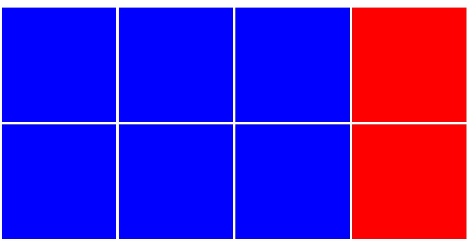 Caixas horizontais uniformes de azul a vermelhas.