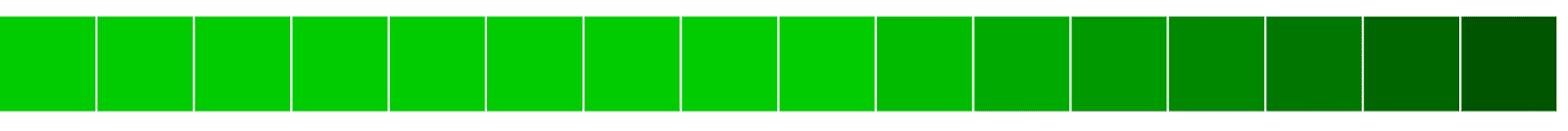 Horizontal alignment of green blocks going from light to dark.