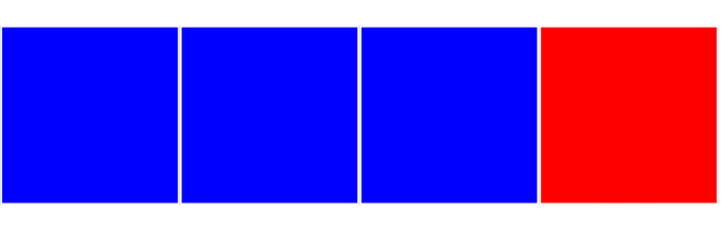 ثلاثة مربعات زرقاء أفقية متبوعة بمربع أحمر واحد.