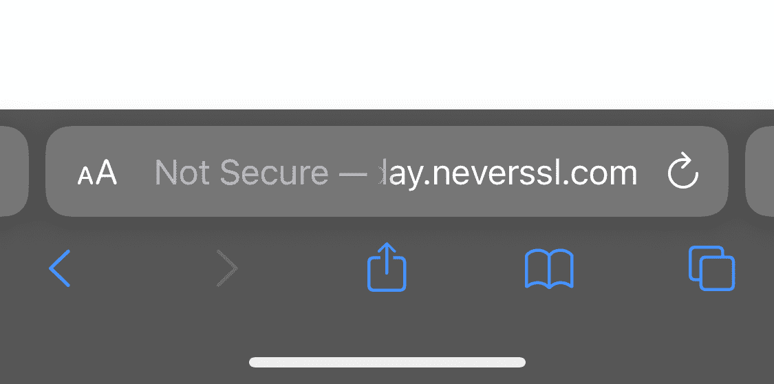 Avertissement HTTP sur iOS dans Apple Safari.