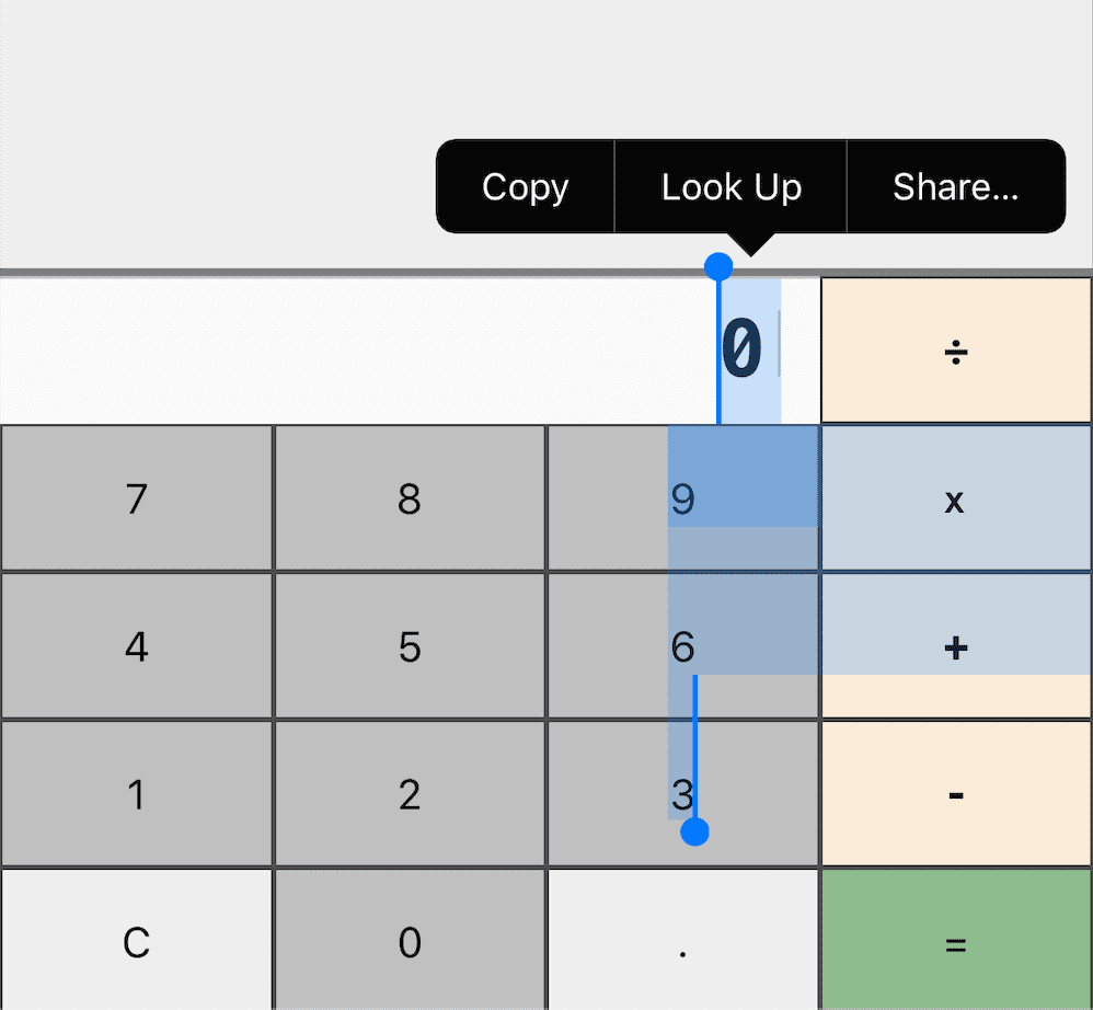 A calculator PWA where you can select every interactive button, such as the numbers.