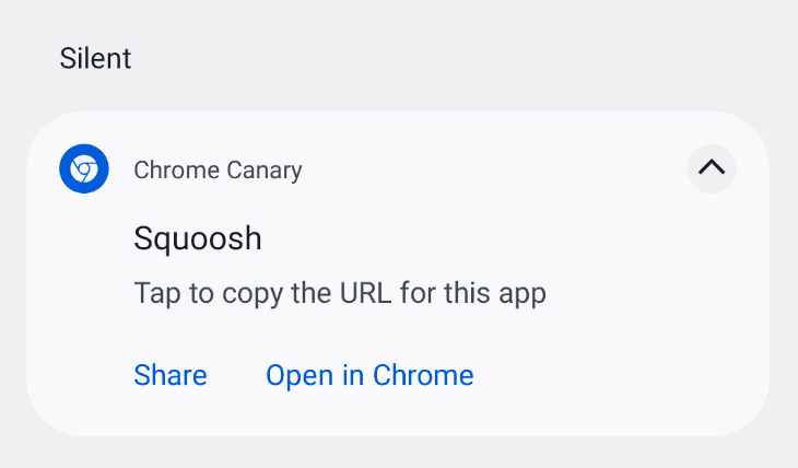 An Android notification rendered by Chrome showing some actions over the current active PWA.